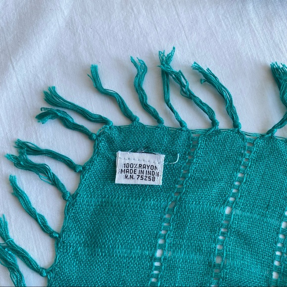 Turquoise Openwork Fringe Rayon Rectangle Scarf - Picture 8 of 11